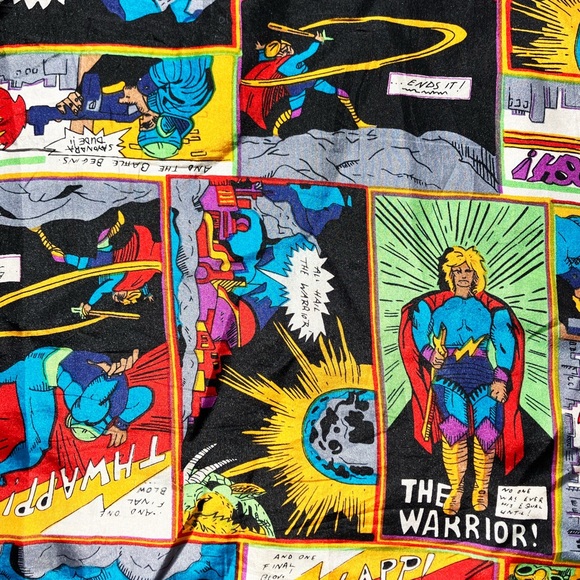 Vintage Men’s Silk Short Sleeve Button Down with Comic Book Motif, Size Large - Picture 3 of 4